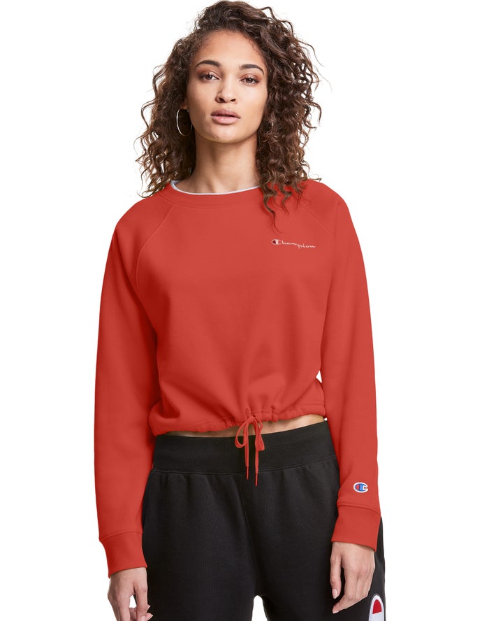 Champion Campus Fleece Cropped Crew Embroidered Script Logo Red Sweatshirt Womens - South Africa BQV